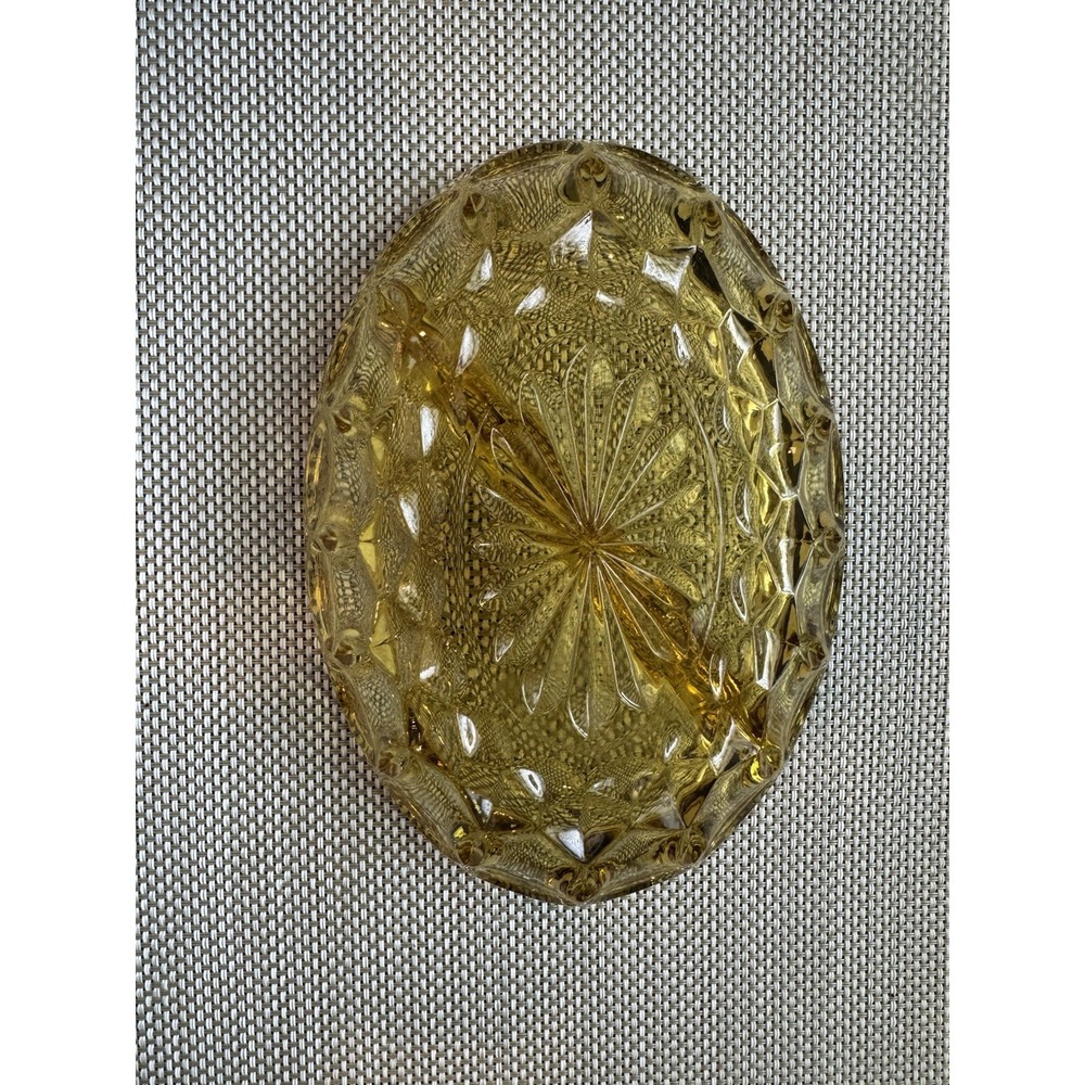 Vintage Amber Honey Glass Serving Dish Multi Compartment Ribbon Scalloped Edges